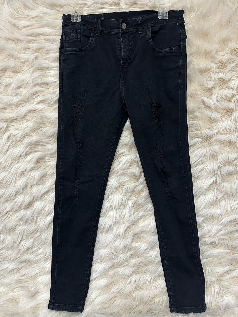 BULKANO Black Distressed Skinny Jeans Stretch Denim Size 32